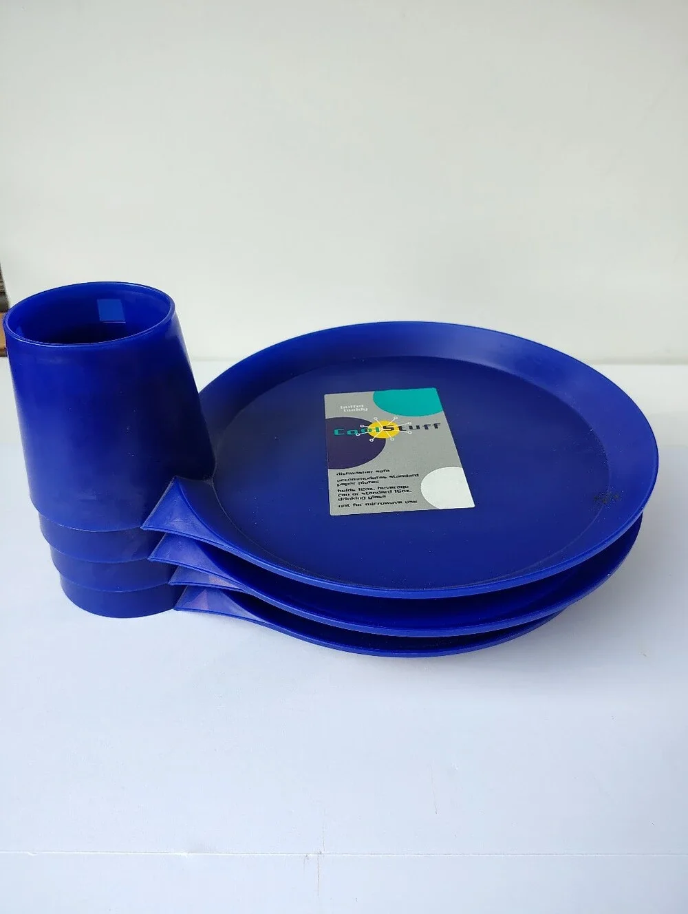 Buffet Buddy Plate and Cup Holders Dayton Hudson 1999 Blue NEW W/Tags Set Of 4